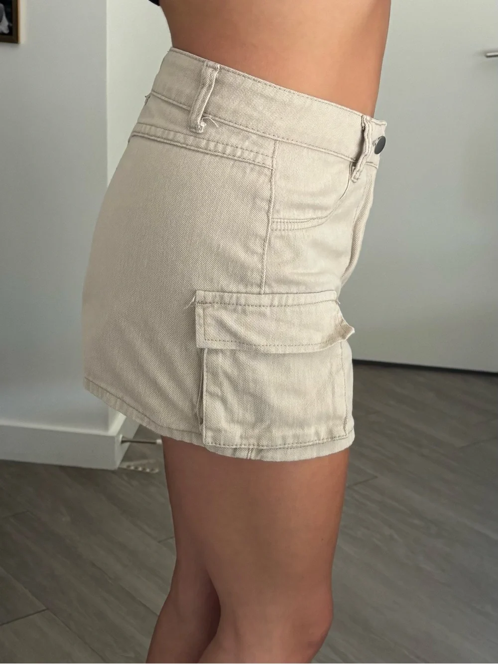 Beige Cargo Pocket Mini Skirt